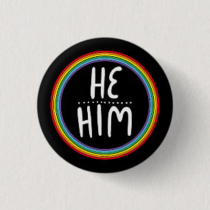 Chapa Redonda De 2,5 Cm Pronouns Rainbow Handlettered Minimal