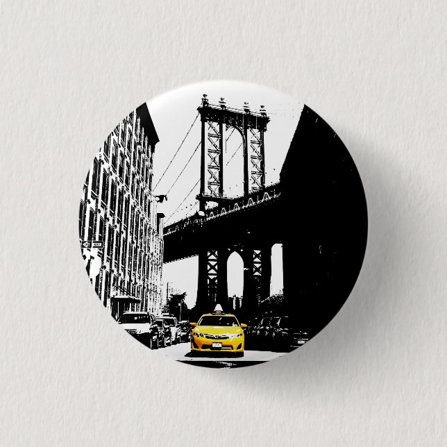 Chapa Redonda De 2,5 Cm Puente Yellow Taxi Brooklyn de Nueva York (Anverso)