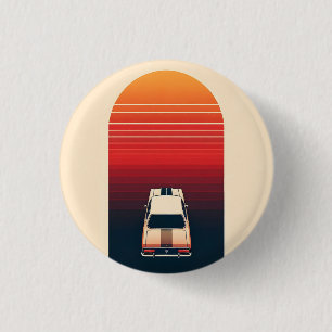 Chapa Redonda De 2,5 Cm Puesta de sol retro minimalista viaje en coche vin