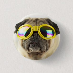 Chapa Redonda De 2,5 Cm Pug con gafas