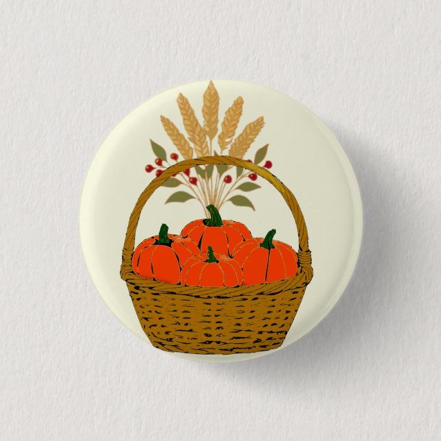 Chapa Redonda De 2,5 Cm 🍂 **Pumpkin and Wheat Basket Badge (Anverso)