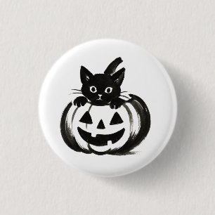 Chapa Redonda De 2,5 Cm Pumpkin Peek – Diseño de Halloween de Gato Negro e