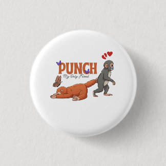 Chapa Redonda De 2,5 Cm Punch‑kun & Plush Monkey – Kawaii para Niños