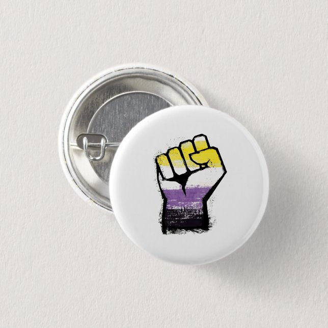 Chapa Redonda De 2,5 Cm Puño de Orgullo No Binario de Protesta (Anverso y reverso)