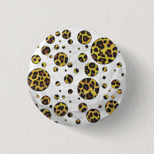 Chapa Redonda De 2,5 Cm Punto de polka amarillo y marrón leopardo