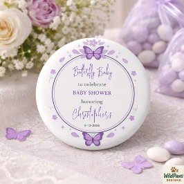 Chapa Redonda De 2,5 Cm Purple Butterfly Baby Girl Baby Shower 