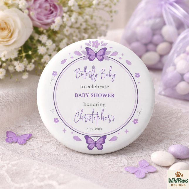 Chapa Redonda De 2,5 Cm Purple Butterfly Baby Girl Baby Shower  (Purple Butterfly Baby Girl Baby Shower Button
)