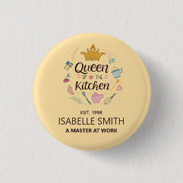 Chapa Redonda De 2,5 Cm Queen of the Kitchen Custom Name Design