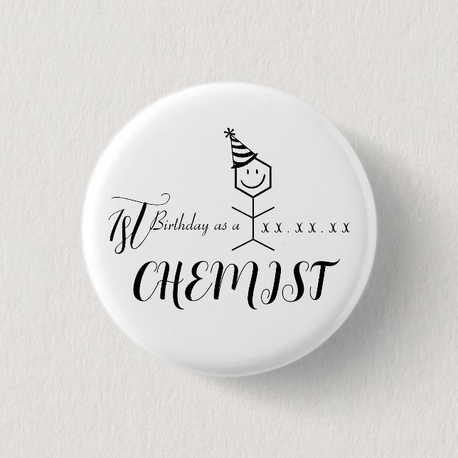 Chapa Redonda De 2,5 Cm Química divertida moderna Farmacia de cumpleaños Q (Anverso)