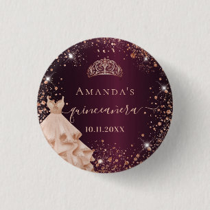 Chapa Redonda De 2,5 Cm Quinceanera burgundy rosa oro tiara vestido nombre