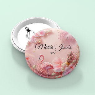 Chapa Redonda De 2,5 Cm Quinceañera Flamenco Tropical personalizado