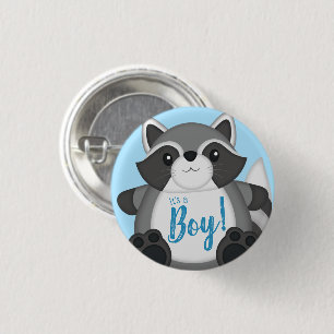 Chapa Redonda De 2,5 Cm Raccoon Baby Shower Blue