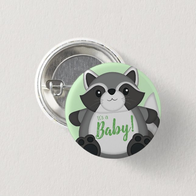 Chapa Redonda De 2,5 Cm Raccoon Baby Shower Green (Anverso y reverso)