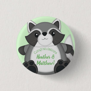 Chapa Redonda De 2,5 Cm Raccoon Baby Shower Green