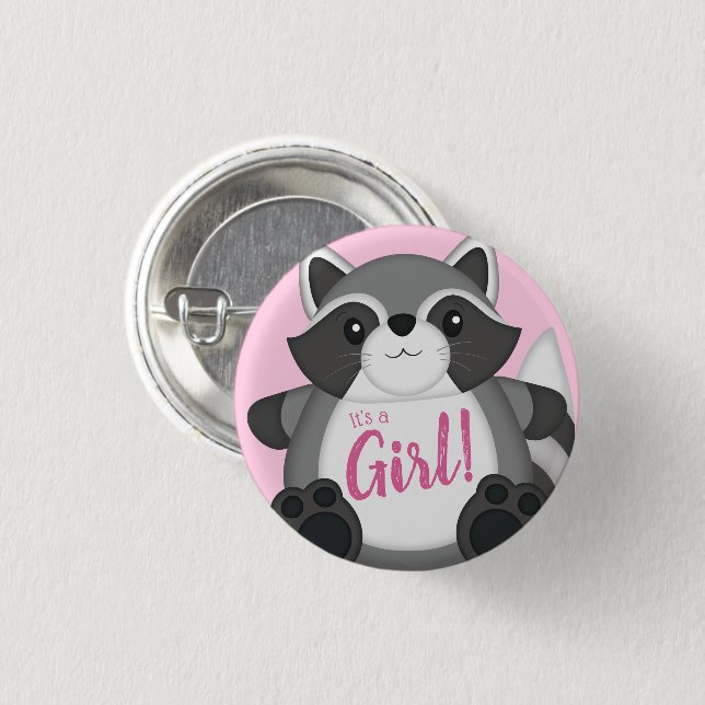 Chapa Redonda De 2,5 Cm Raccoon Baby Shower Pink (Anverso y reverso)