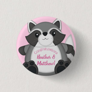 Chapa Redonda De 2,5 Cm Raccoon Baby Shower Pink