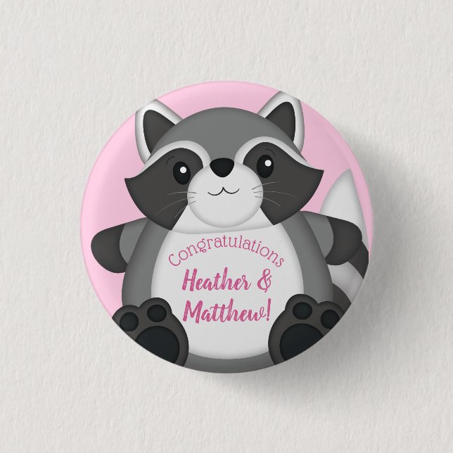 Chapa Redonda De 2,5 Cm Raccoon Baby Shower Pink (Anverso)