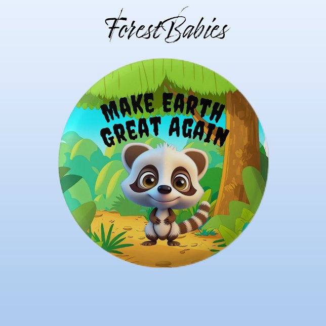 Chapa Redonda De 2,5 Cm Raccoon, vuelve a hacer grande la Tierra, ambienta (Raccoon 🌲 ForestBabies Button)