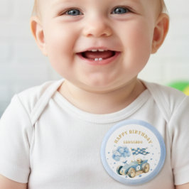 Chapa Redonda De 2,5 Cm Race Car Blue Watercolor Boy First Birthday 