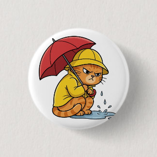 Chapa Redonda De 2,5 Cm Rainy Cat Mood Button