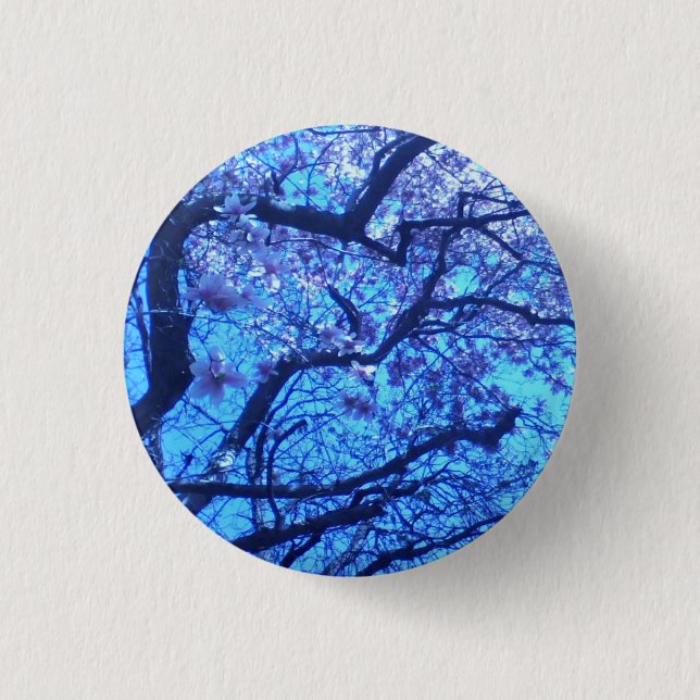 Chapa Redonda De 2,5 Cm Ramas azules florecientes (Anverso)