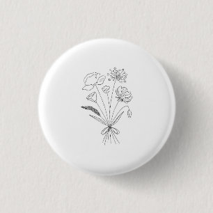 Chapa Redonda De 2,5 Cm Ramo de flores en blanco y negro, flores, floral