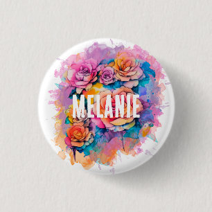 Chapa Redonda De 2,5 Cm Ramo de rosas personalizadas con acuarela moderna