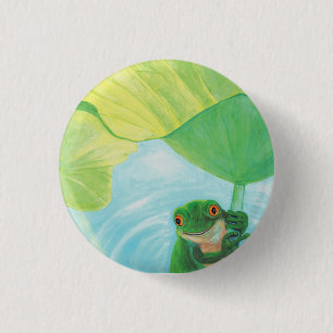 Chapa Redonda De 2,5 Cm Rana verde bajo Lily Pad