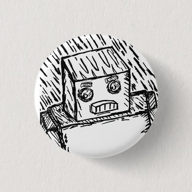 Chapa Redonda De 2,5 Cm Rápido KARL Pensive Robot (Anverso)