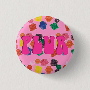 Chapa Redonda De 2,5 Cm Rave Kandi Pin rosa "PLUR"