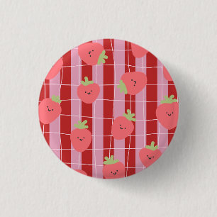 Chapa Redonda De 2,5 Cm Rayas rosadas y rojas, con fresas