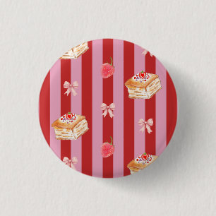 Chapa Redonda De 2,5 Cm Rayas rosadas y rojas con patrón de pastel