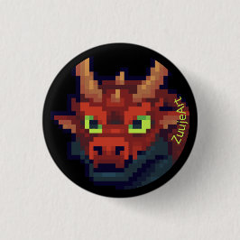 Chapa Redonda De 2,5 Cm Red Dragon. Pixelart pixel art