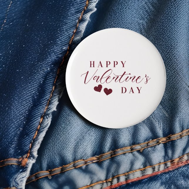 Chapa Redonda De 2,5 Cm Red Glitter Happy Valentine's Day Hearts (Red Glitter Happy Valentine's Day Hearts button.)