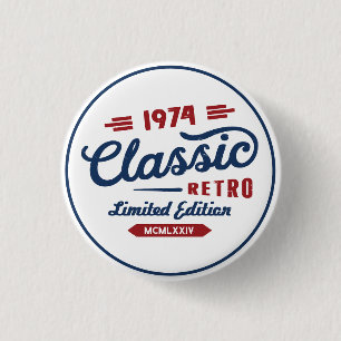 Chapa Redonda De 2,5 Cm Regalo de cumpleaños retro clásico   Personalizado