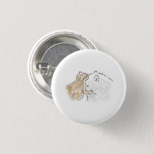 Chapa Redonda De 2,5 Cm Regalo de hámster tocando a su amigo oso blanco gr