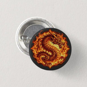 Chapa Redonda De 2,5 Cm Regalo de llamas de fuego de dragón naranja ardien