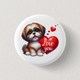 Chapa Redonda De 2,5 Cm Regalo de San Valentín - Shih Tzu Sparkle
