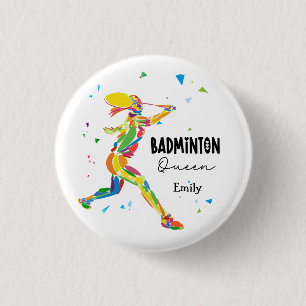 Chapa Redonda De 2,5 Cm Reina de bádminton personalizada colorida abstract
