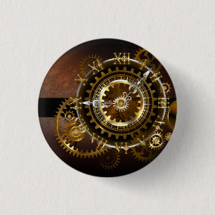 Chapa Redonda De 2,5 Cm Reloj de vapor con engranajes antiguos