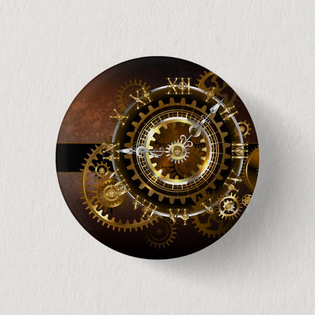 Chapa Redonda De 2,5 Cm Reloj de vapor con engranajes antiguos (Anverso)