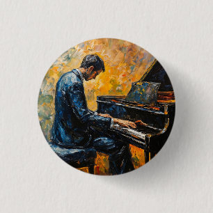 Chapa Redonda De 2,5 Cm Reproductor de piano - Pintura de aceite