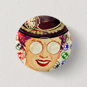 Chapa Redonda De 2,5 Cm Resumen de la dama de Steampunk y los engranajes c