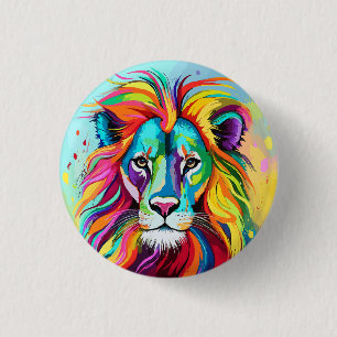 Chapa Redonda De 2,5 Cm Retrato colorido de la cabeza del león