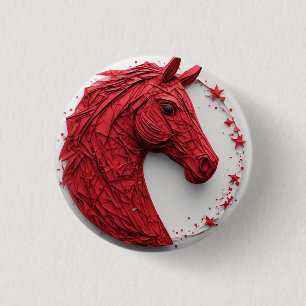Chapa Redonda De 2,5 Cm Retrato de caballo geométrico en rojo y blanco vib
