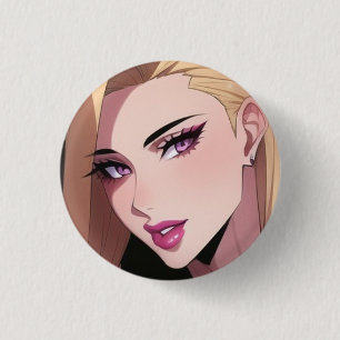 Chapa Redonda De 2,5 Cm Retrato de chica webtoon rubia glamorosa