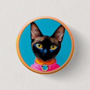 Chapa Redonda De 2,5 Cm Retrato de gato estilizado con colores audaces