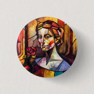 Chapa Redonda De 2,5 Cm Retrato de mujer de vidrio manchado abstracto