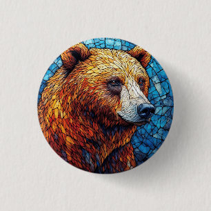 Chapa Redonda De 2,5 Cm Retrato de oso colorido en un arte de vidrio emplo