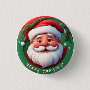 Chapa Redonda De 2,5 Cm Retrato de Papá Noel Alegre de Dibujos Animados
